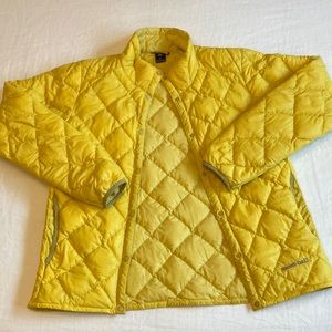 Montbell light weight packable snap-front down jacket, size S, yellow